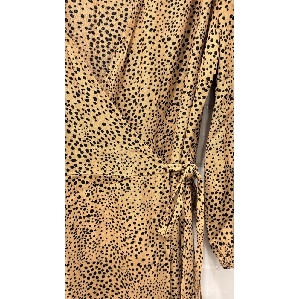 Gap Women Tan Black Dalmatian Print Rayon Wrap Midi Dress Long Sleeve Size 4 - Picture 6 of 10